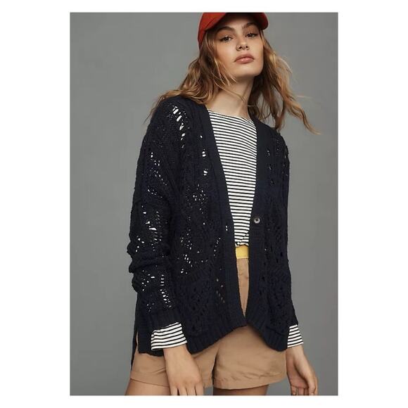 Anthropologie Sweaters - Anthropologie Pilcro Open Stitch Single Button Cardigan XS Blue